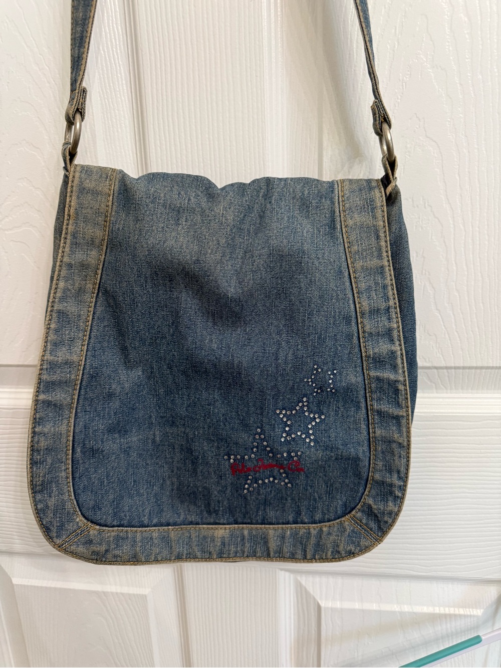Polo Jeans Co Ralph Lauren Denim Messenger Bag Y2K Rhinestone Star Shoulder